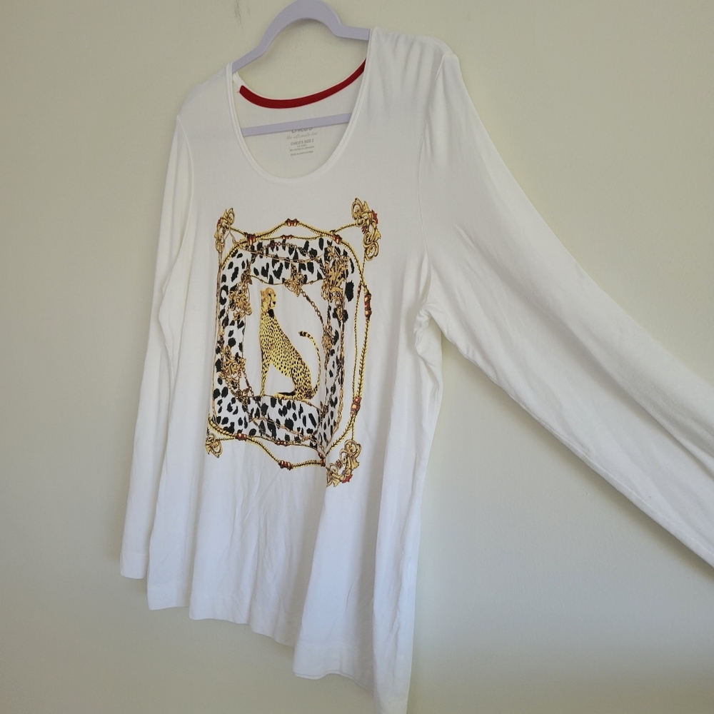 Chico's Cheetah Animal Print‎ Long Sleeve The Ultimate Tee 2 / L - Picture 5 of 6